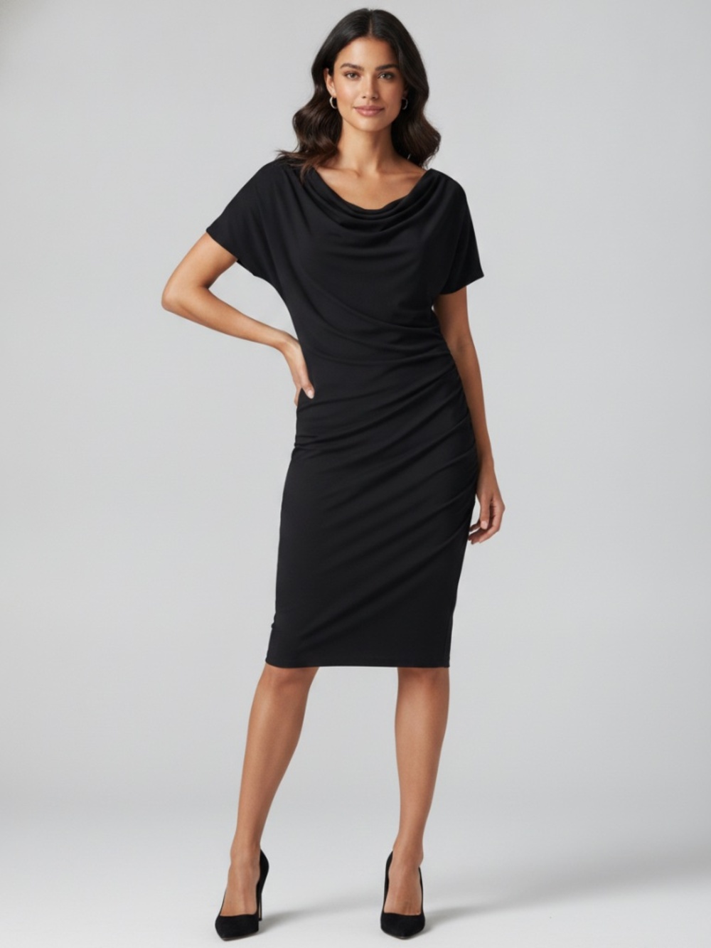 NWT Intempo little black short sleeve midi dress. Lg
